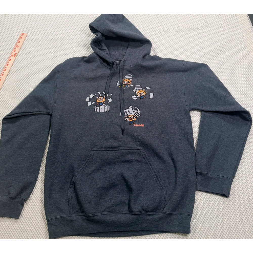 Hello Kitty & Friends Aggretsuko Hoodie Gray Pullover Graphic Women's Medium